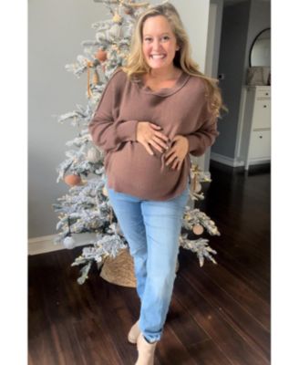 Maternity Brown Exposed Seam Side Slit Sweater