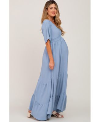 Maternity Light Blue Deep V-Neck Maxi Dress