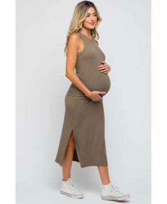 Maternity Taupe Ribbed Side Slit Tank Dress