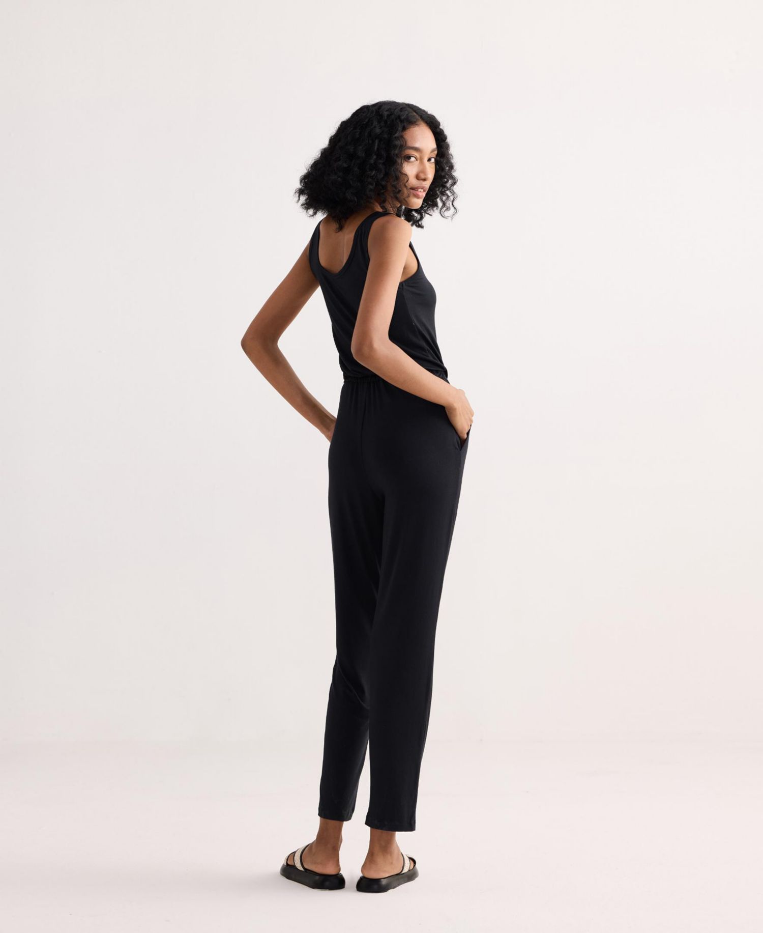 Women's Relaxed Drawstring Jumpsuit in Black