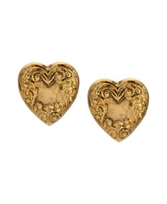 Gold Tone Heart Button Earrings
