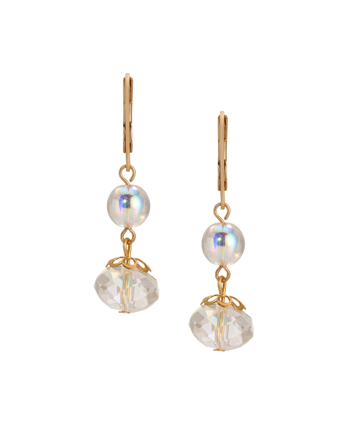 2028 Round Crystal Ab Double Drop Earrings In White