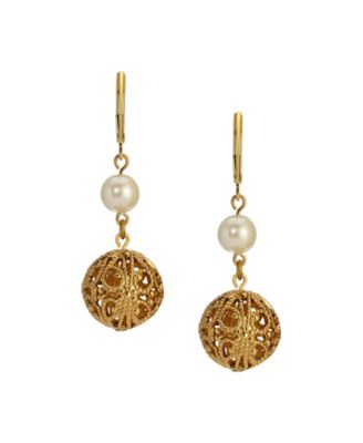 Faux Cultivated Pearl Filigree Bead Drop Earrings
