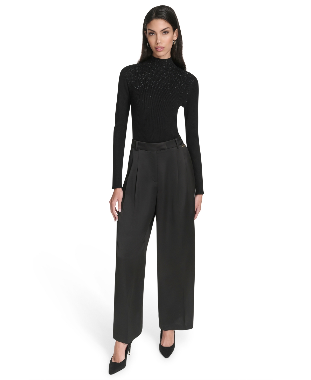 Halston Women's Pull-on Ponte Wide Leg Trousers In Black
