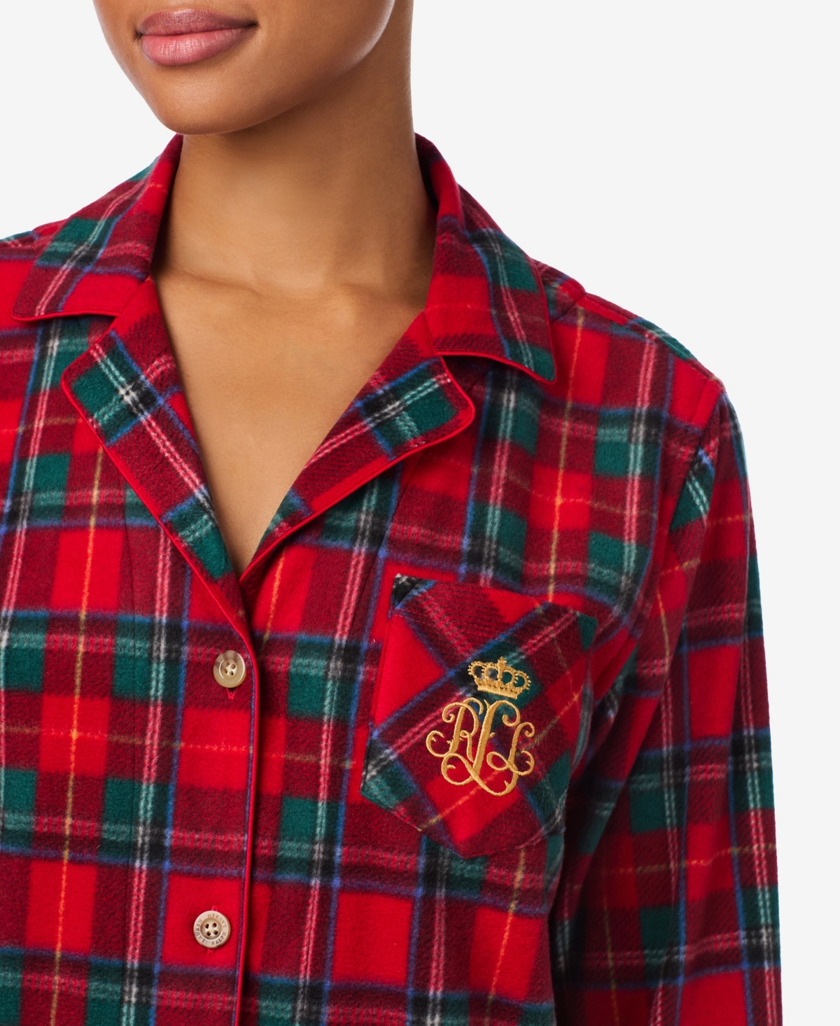 Ralph Lauren Women's Long Sleeves Notch Collar Pajama Set In Red