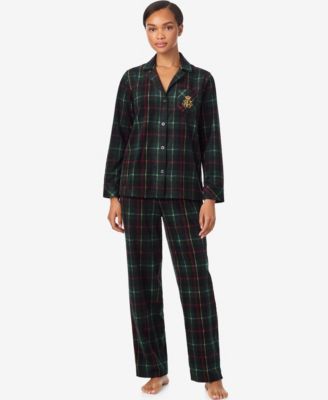 Lauren Ralph Lauren Women's Long Sleeves Notch Collar Pajama Set - Macy's 