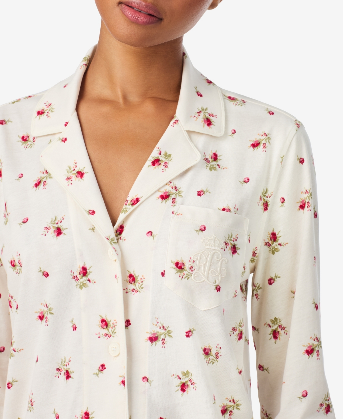 Ralph Lauren Women's Long Sleeves Notch Collar Pajama Set In White