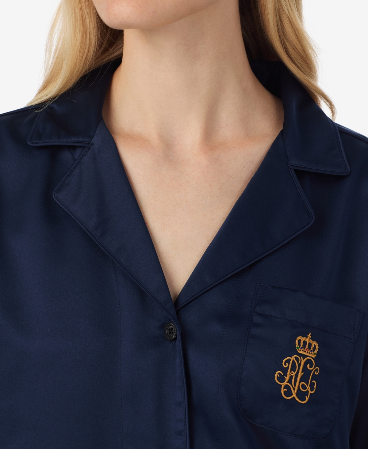 Ralph Lauren Women's Long Sleeves Notch Collar Pajama Set In Blue