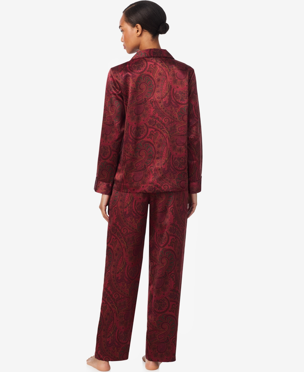 Ralph Lauren Women's Long Sleeve Notch Collar Pajama Set In Red