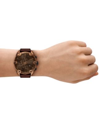 Men's Spiked Quartz Chronograph Brown Leather Watch, 49mm