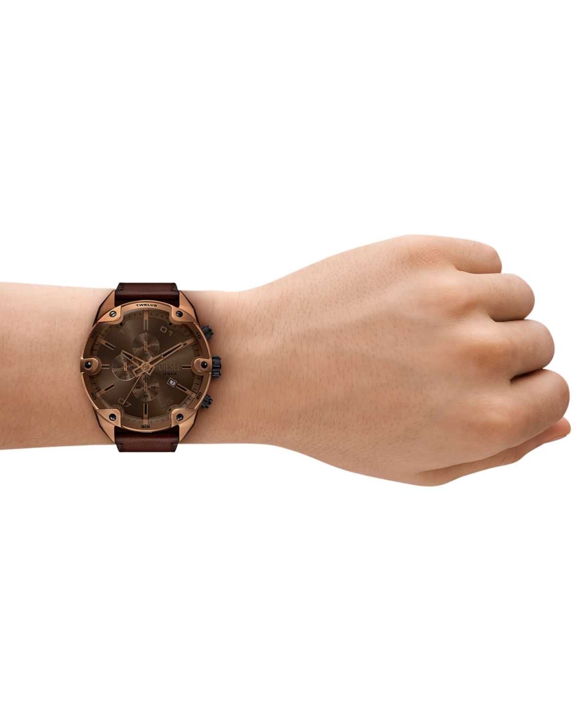 Diesel Men's Spiked Quartz Chronograph Brown Leather Watch, 49mm