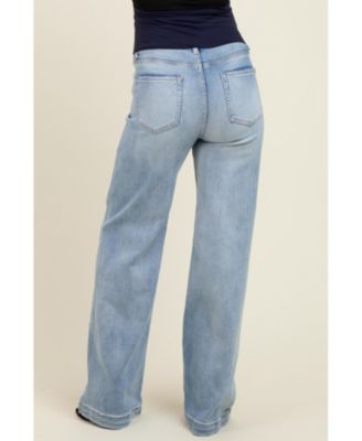 Maternity Light Blue Vintage Wash Wide Leg Jeans
