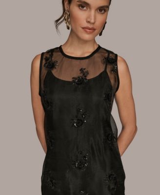 Women's Embroidered Sequin Slip Sleeveless Dress