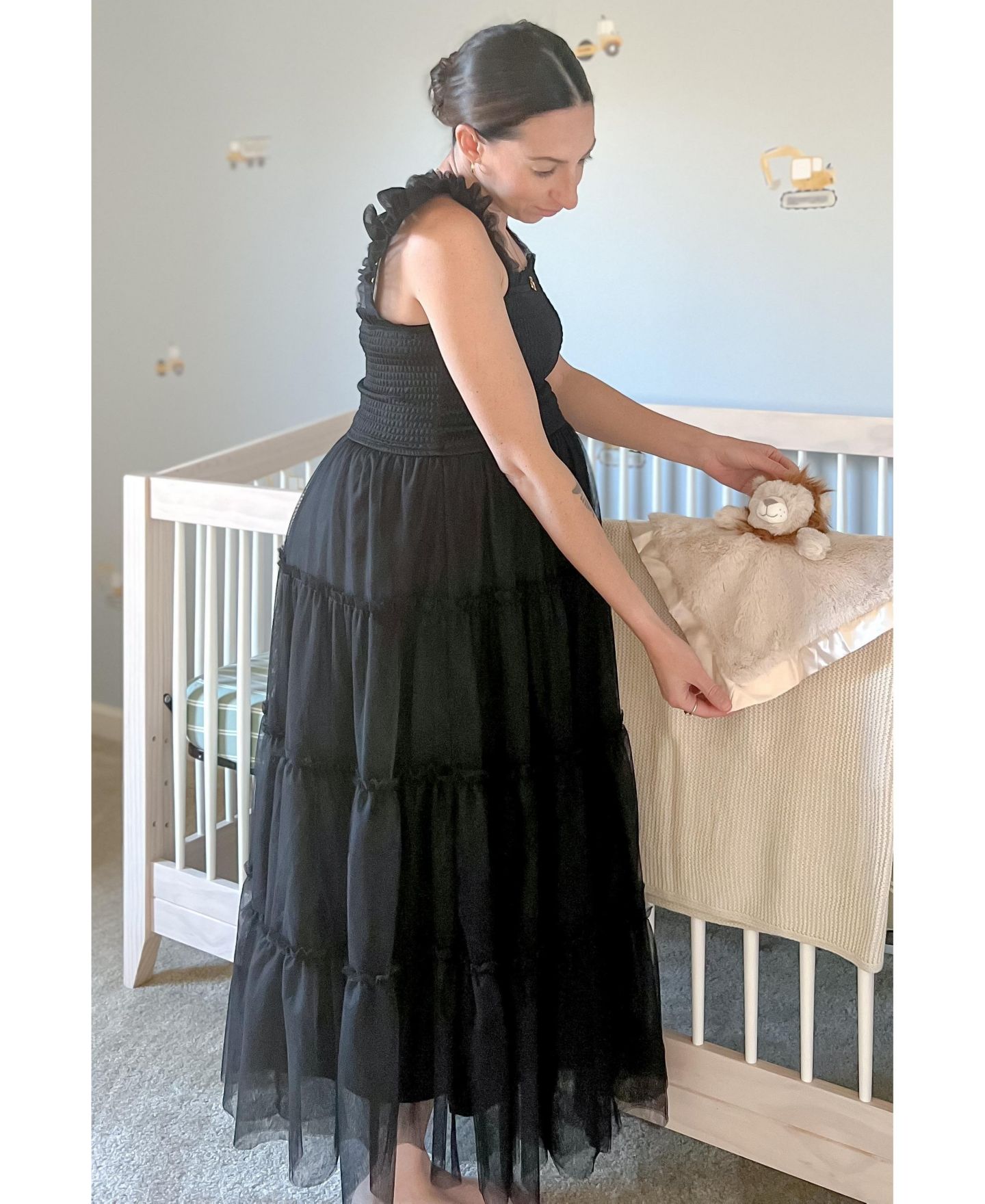 Женское платье Pinkblush Smocked Mesh Ruffle Accent Midi, цвет: Чёрный — фото 3