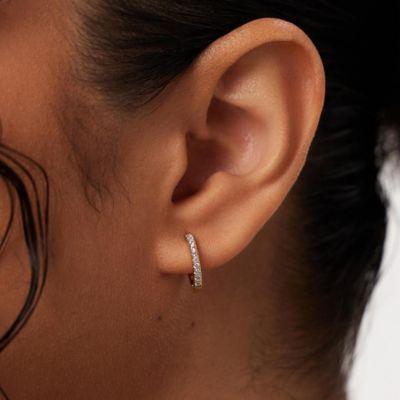 Gold Huggie Hoop Earrings - Pave Huggie Hoops Small