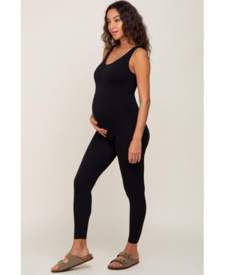 Maternity V-Neck Seamless Ribbed Fitted Jumpsuit