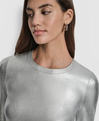 Women's Foil Rib Crewneck Long Sleeve Top