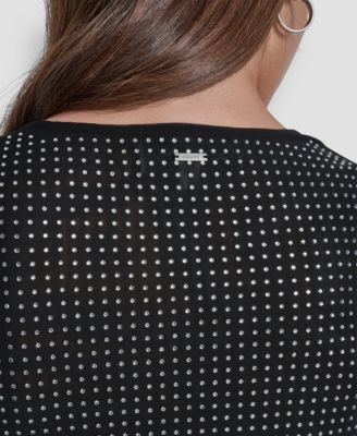 Women's Dome Studs Mesh Long Sleeve Dress