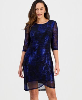 Petite Sparkle Mesh 3/4-Sleeve Sheath Dress
