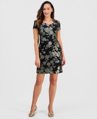 Connected - Petite Metallic Floral Print Sheath Dress