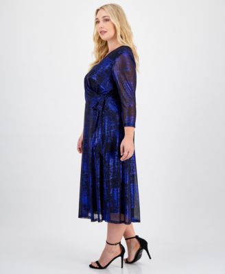 Plus Size Metallic Side-Tie Midi Dress
