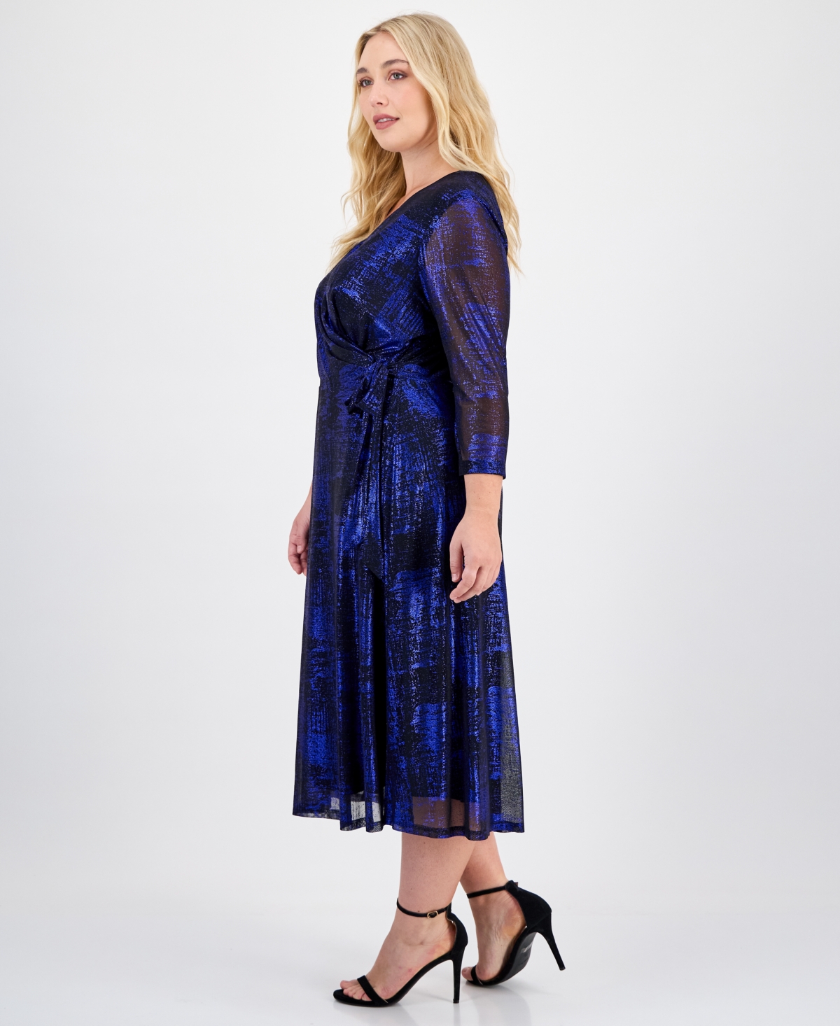 Connected Plus Size Metallic Side-tie Midi Dress In Multi