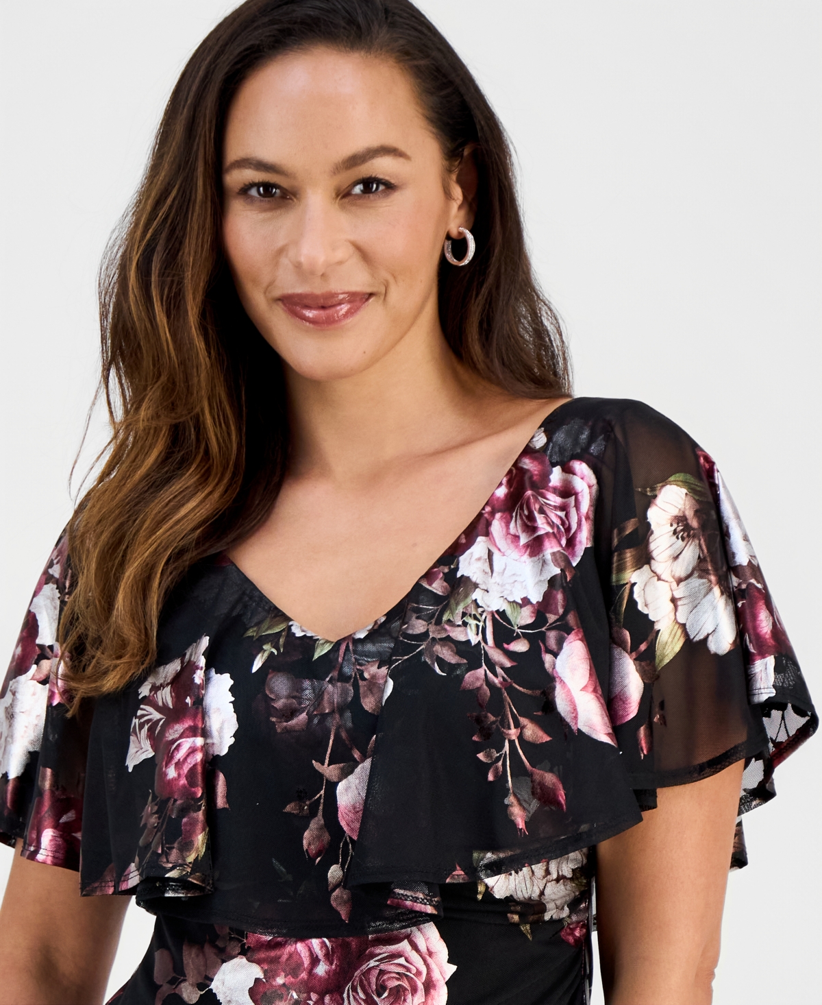 Connected Petite Floral Print Capelet Sheath Dress