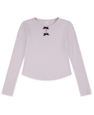 Girls' Double Bow Pointelle Long-Sleeve Top