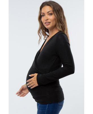 Maternity Navy Blue Brushed Knit Wrap Front Top