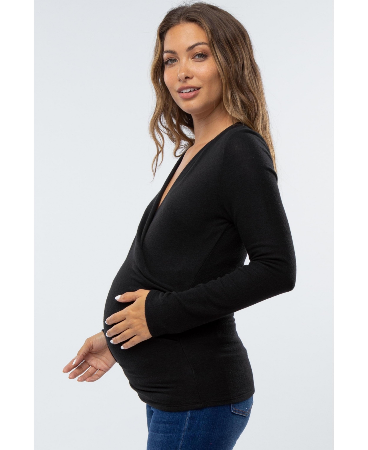 Pinkblush Maternity Navy Blue Brushed Knit Wrap Front Top