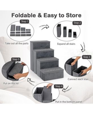 4-Step Dog Stairs Non-slip Foldable Dog Ramp with Adjustable Steps