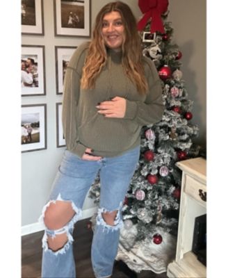 Maternity Charcoal Ribbed Front Pocket Drawstring Hoodie