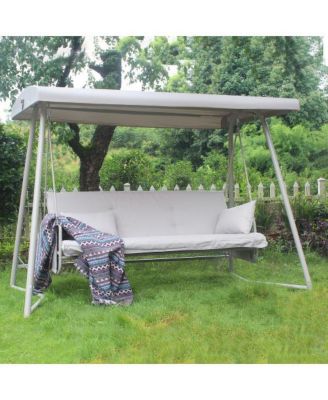 67 Inch 3-Seat Convertible Patio Swing with Adjustable Canopy and Plush Cushions