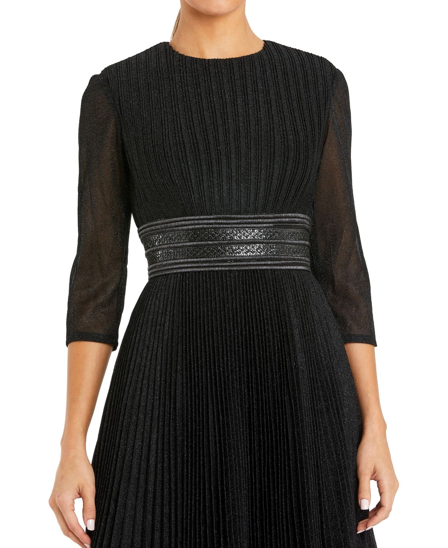 Женское платье Mac Duggal Shimmering 3/4 Sleeve A-Line Midi, цвет: Чёрный — фото 3