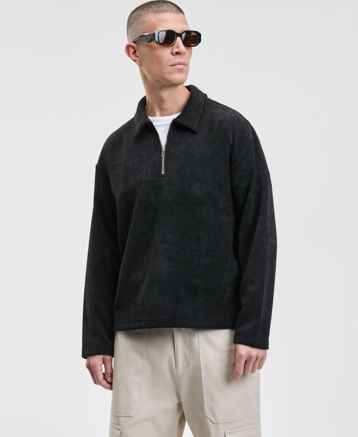 Мужской плюшевый пуловер свободного кроя с длинным рукавом и застежкой на четверть молнии, эксклюзивный от Macy's