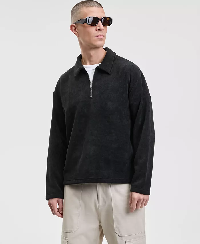 Men's Relaxed Fit Plush Long Sleeve Quarter-Zip Pullover - thumbnail 4