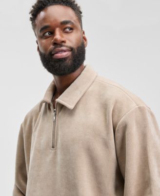 Men's Relaxed Fit Plush Long Sleeve Quarter-Zip Pullover