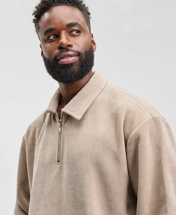 Men's Relaxed Fit Plush Long Sleeve Quarter-Zip Pullover - thumbnail 2