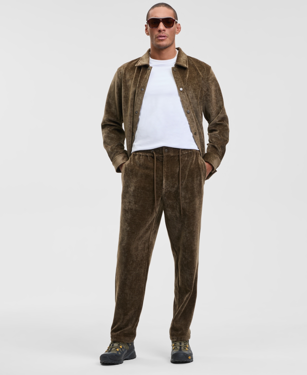 Mode Of One Men's Relaxed Soft Twill Tapered Drawstring Pants, Macy's Exclusive In Brown