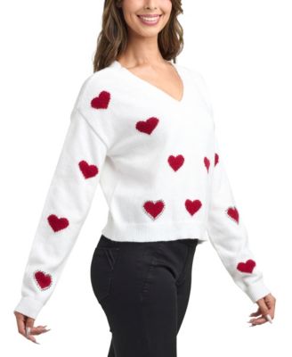 Women's V-Neck Pull-On Heart Sweater