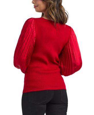 Juniors' V-Neck Pleated Sleeve Pull-On Sweater