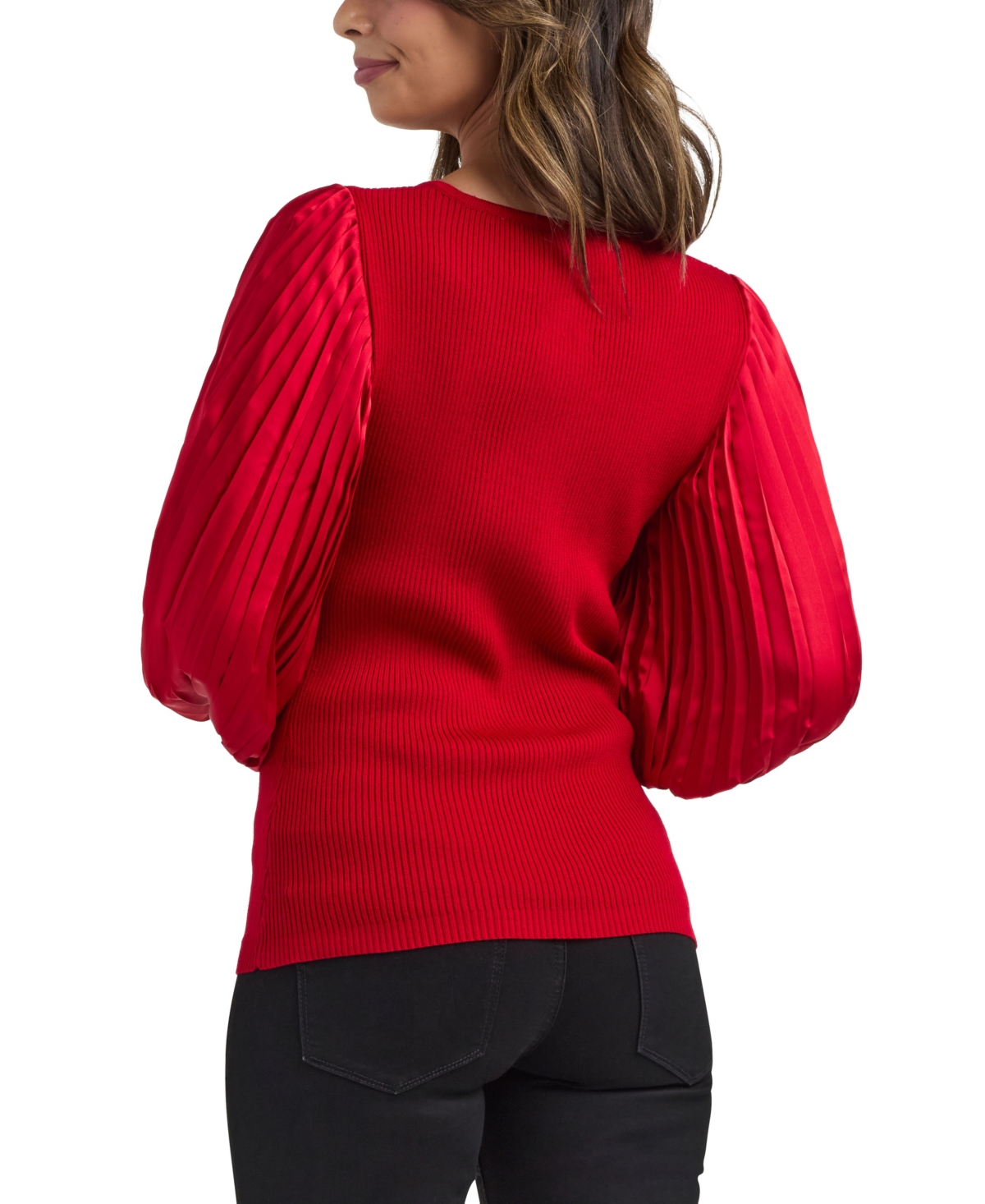 Bcx Women's V-neck Pleated Sleeve Pull-on Sweater In Red