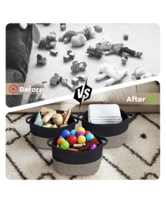 Woven Cotton Rope Storage Baskets with Handles, Decorative Set of 3