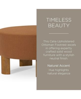 Celia Contemporary Upholstered Ottoman with Refined Brown Wood Finish