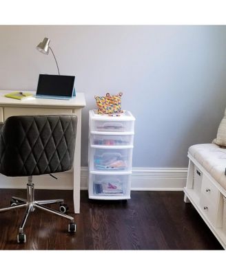 Clear Plastic 4 Drawer Medium Home Storage Container Tower, White Frame