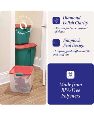 31 Quart Holiday Plastic Storage Container Bin with Latching Lid, 4 Pack