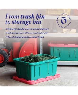 Durabilt 15 Gallon Heavy Duty Holiday Storage Tote, Green/Red (2 Pack