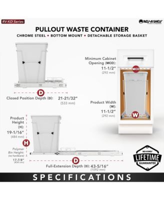 Pullout Trash Can 35 qt. for Kitchen Cabinets, Black, RV-12KD-18C S
