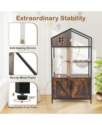 Cat Tree w/ Litter Box Enclosure w/ Hidden Washroom Scratching Posts & Pad