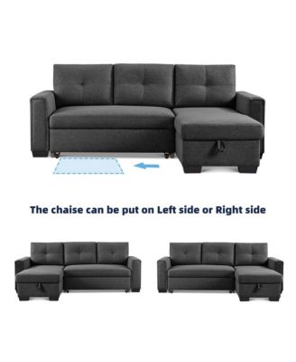 Tufted Sectional Chaise Sofa Sleeper with Storage in Dark Grey
